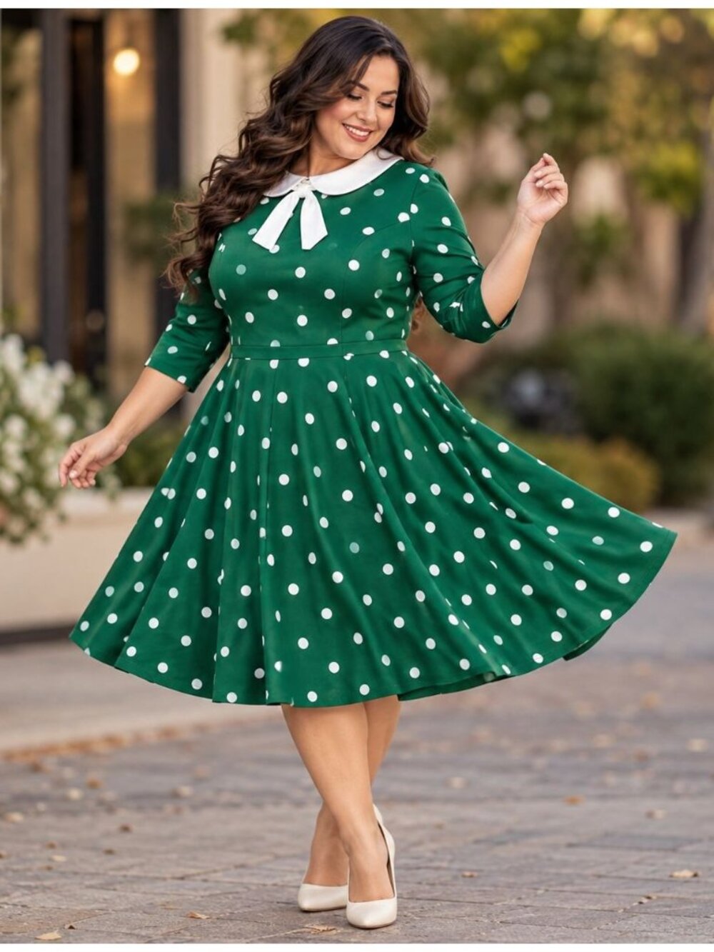 Unique Vintage Fit & Flare Midi Dress Peter Pan Collar Polka Dot Retro Plus 3X